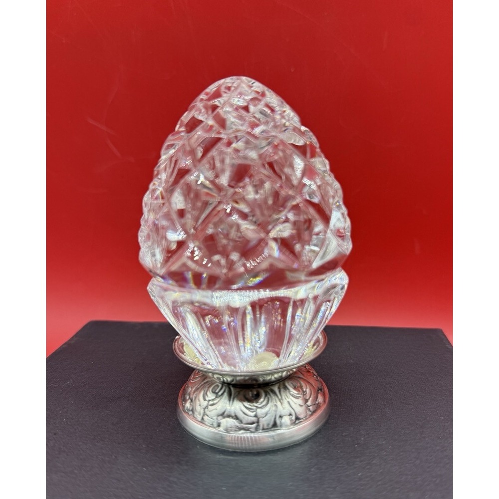 Vintage Waterford Crystal Annual EGG on Repousse Silver Stand 1998 9th Ed